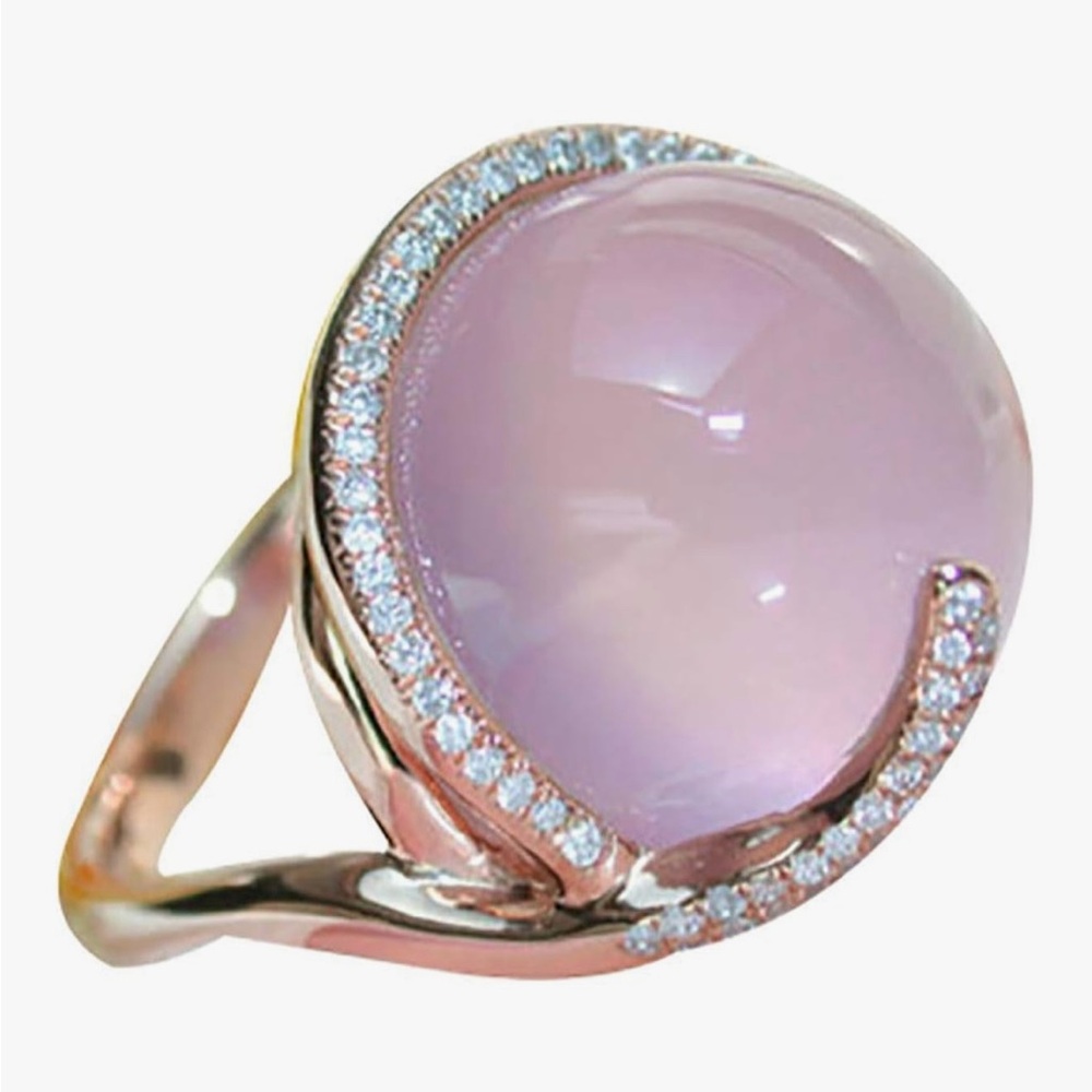 Elegant Pink Stone Ring with Crystal Accents